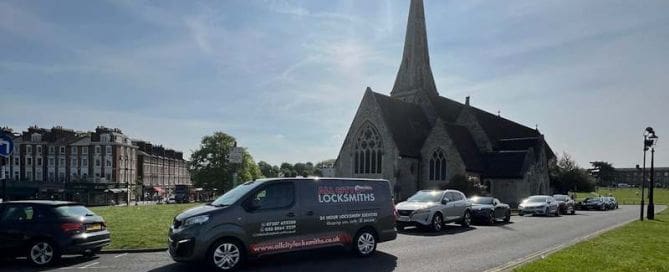 Local Emergency Locksmith Liveried van at Blackheath Church med